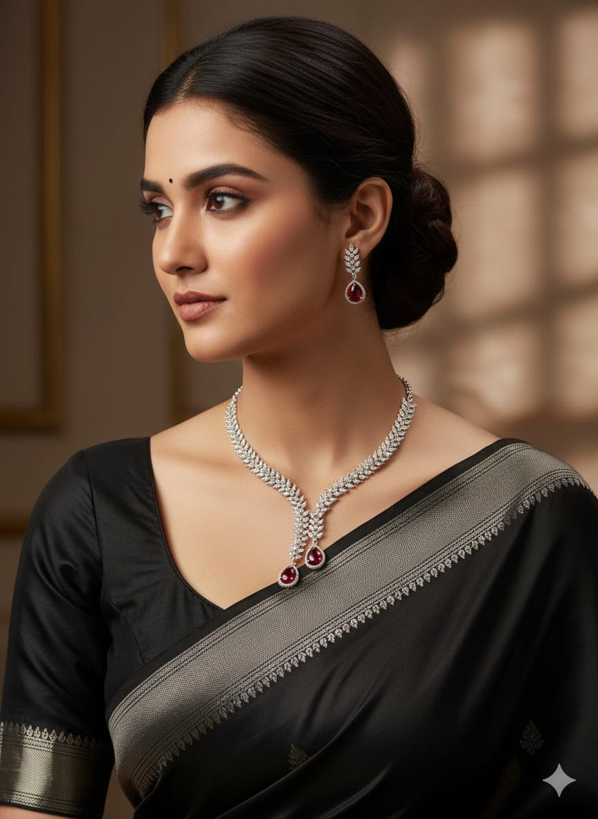 Classic Beauty Meets Ruby Red Shine With Earrings