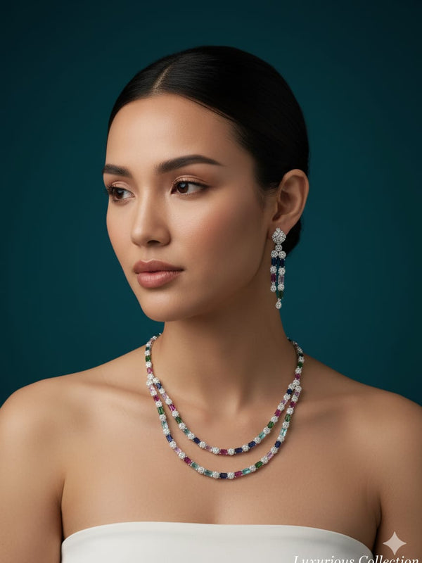 When Tradition Meets Trend / Multi - Colour Double Layer Set With Earrings