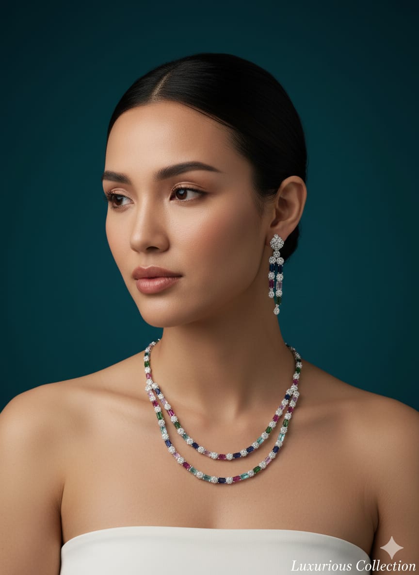When Tradition Meets Trend / Multi - Colour Double Layer Set With Earrings