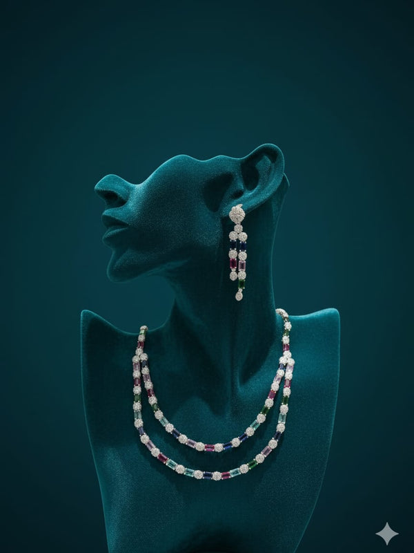 When Tradition Meets Trend / Multi - Colour Double Layer Set With Earrings