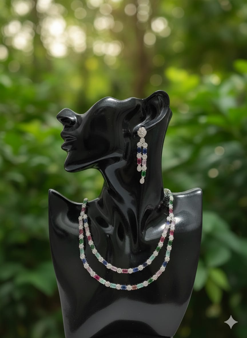 When Tradition Meets Trend / Multi - Colour Double Layer Set With Earrings