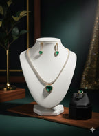 Green Heart Pendant Necklace with Matching Earrings and Ring