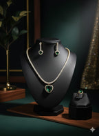 Green Heart Pendant Necklace with Matching Earrings and Ring