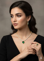Green Heart Pendant Necklace with Matching Earrings and Ring
