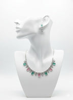 Classic Pattern / CZ Jewellery Set With Earrings / Pink and Mint Colour With Earrings