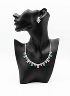 Classic Pattern / CZ Jewellery Set With Earrings / Pink and Mint Colour With Earrings