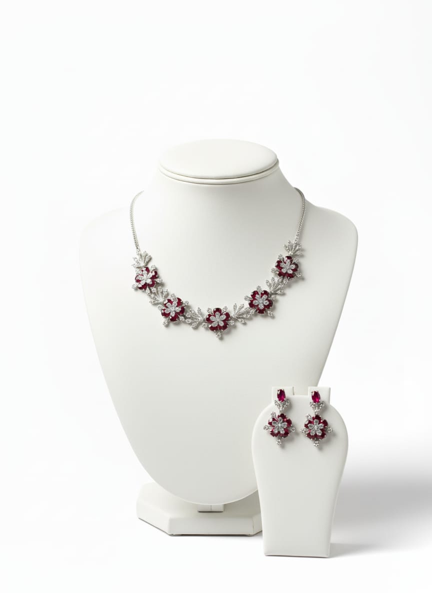 Wonderful American Diamond Necklace Set With Earrings