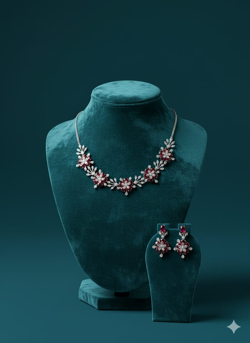 Wonderful American Diamond Necklace Set With Earrings