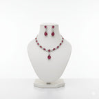 Ringing Jewels Ruby Red with White Stones Single Layer "AD" Necklace Set For Women With Earrings