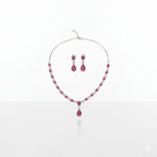 Ringing Jewels Ruby Red with White Stones Single Layer "AD" Necklace Set For Women With Earrings