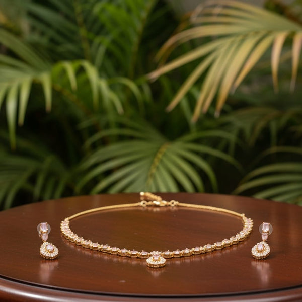 Ringing Jewels Golden Colour with Pink Stones Single Layer 