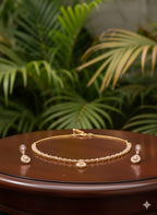 Ringing Jewels Golden Colour with Pink Stones Single Layer "AD" Necklace Set With Earrings