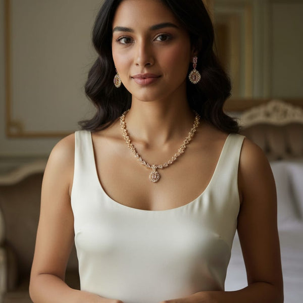 Ringing Jewels Golden Colour with Pink Stones Single Layer 