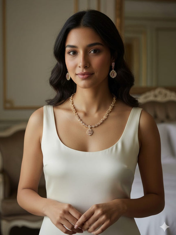 Ringing Jewels Golden Colour with Pink Stones Single Layer 