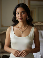 Ringing Jewels Golden Colour with Pink Stones Single Layer "AD" Necklace Set With Earrings