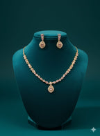 Ringing Jewels Golden Colour with Pink Stones Single Layer "AD" Necklace Set With Earrings