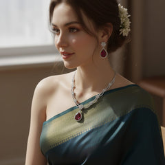 Ringing Jewels White Colour with Green Bold Stone Double Layer 