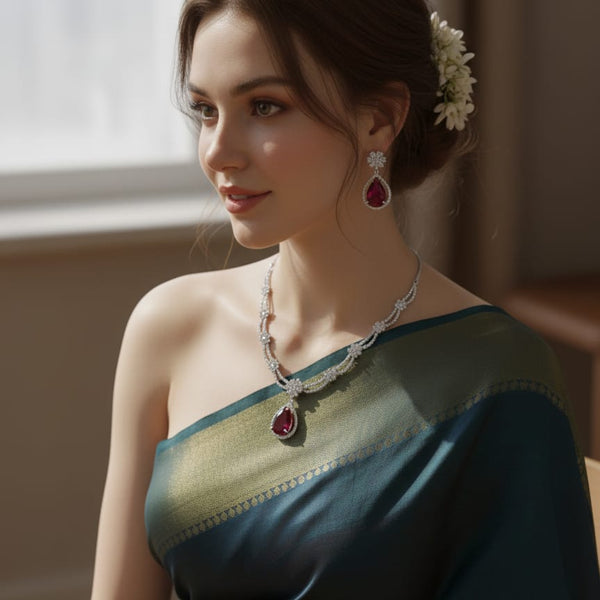 Ringing Jewels White Colour with Green Bold Stone Double Layer 