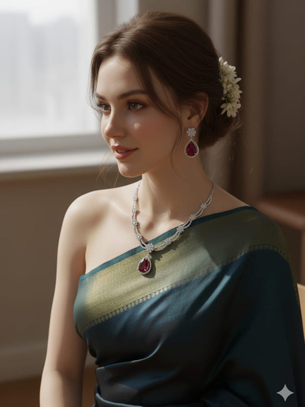 Ringing Jewels White Colour with Green Bold Stone Double Layer 