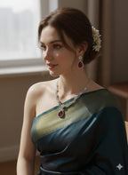 Ringing Jewels White Colour with Green Bold Stone Double Layer "AD" Necklace Set With Earrings