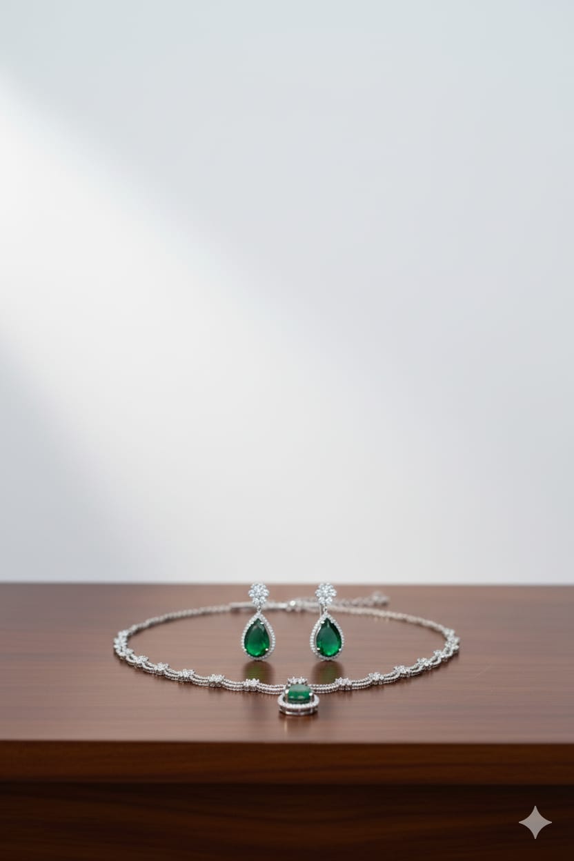 Ringing Jewels White Colour with Ruby Red Stones Double Layer "AD" Necklace Set With Earrings