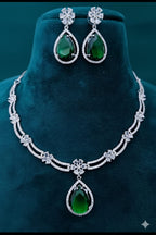 Ringing Jewels White Colour with Ruby Red Stones Double Layer "AD" Necklace Set With Earrings