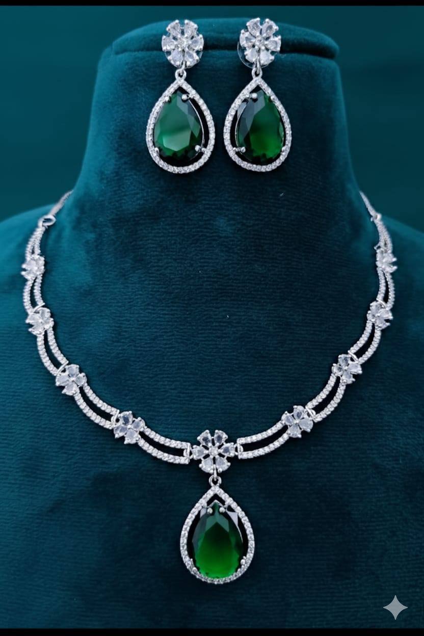 Ringing Jewels White Colour with Ruby Red Stones Double Layer "AD" Necklace Set With Earrings