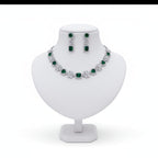 Ringing Jewels White Colour with Green Bold Stones Single Layer "AD" Necklace Set With Earrings