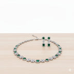 Ringing Jewels White Colour with Green Bold Stones Single Layer "AD" Necklace Set With Earrings