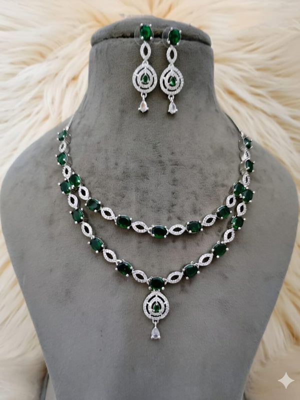 Ringing Jewels White and Green Stones Double Layer 