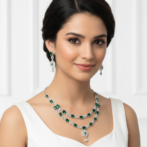 Ringing Jewels White and Green Stones Double Layer 