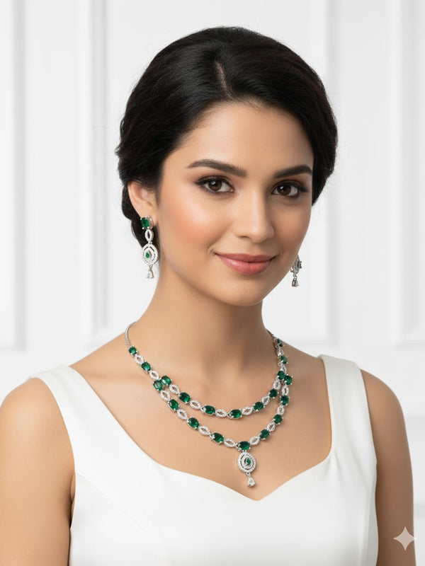 Ringing Jewels White and Green Stones Double Layer 