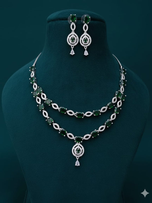 Ringing Jewels White and Green Stones Double Layer 