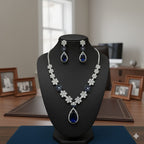 Ringing Jewels Blue Colour "AD" Necklace Set With Earrings