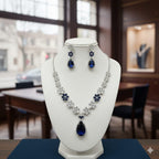 Ringing Jewels Blue Colour "AD" Necklace Set With Earrings
