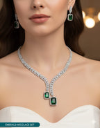 Ringing Jewels High Quality Elegant and Party Wear "AD" Necklace Set With Earrings - White with Green Colour Stones
