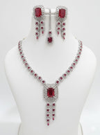 Ringing Jewels "AD" High Fashion Necklace Set For Women With Earrings and Mang Tika - Ruby Red Colour