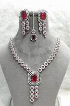 Ringing Jewels "AD" High Fashion Necklace Set For Women With Earrings and Mang Tika - Ruby Red Colour