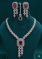Ringing Jewels "AD" High Fashion Necklace Set For Women With Earrings and Mang Tika - Ruby Red Colour