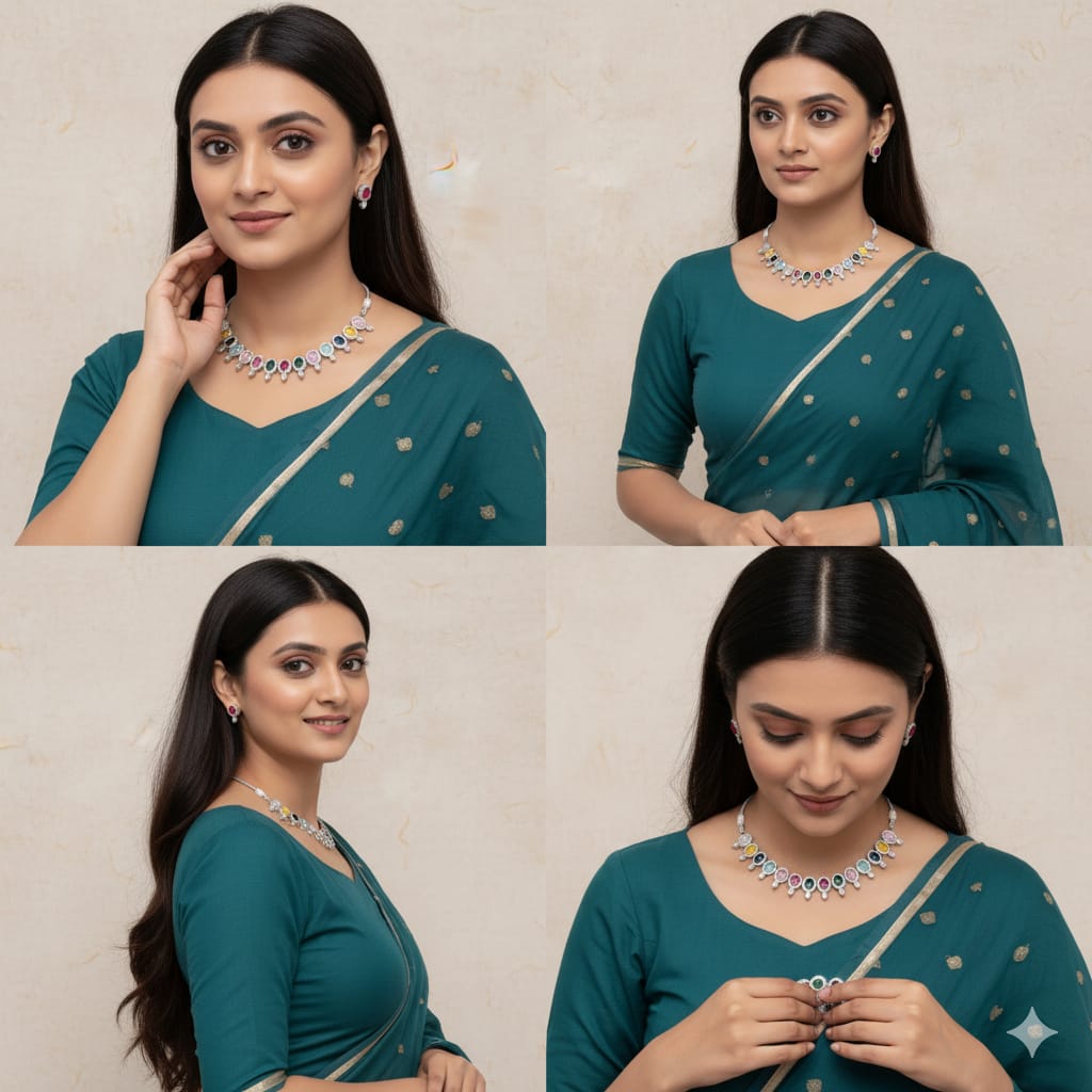 Ringing Jewels Multi Colour Premium "AD" Necklace Set With Earrings