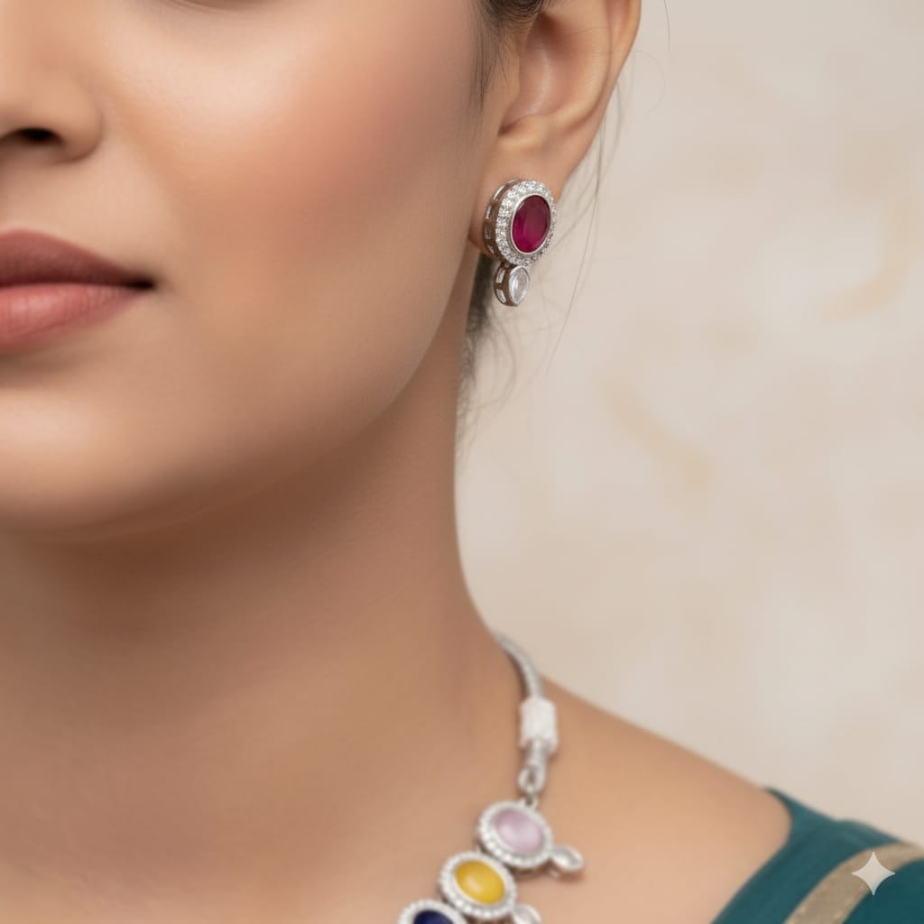 Ringing Jewels Multi Colour Premium "AD" Necklace Set With Earrings