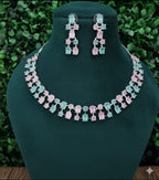 Ringing Jewels Mint and Pink Colour "AD" Necklace Set With Earrings