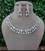Ringing Jewels Mint and Pink Colour "AD" Necklace Set With Earrings