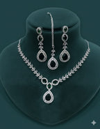 Ringing Jewels "Green" Colour "AD" Necklace Set With Earrings and Mang Tika