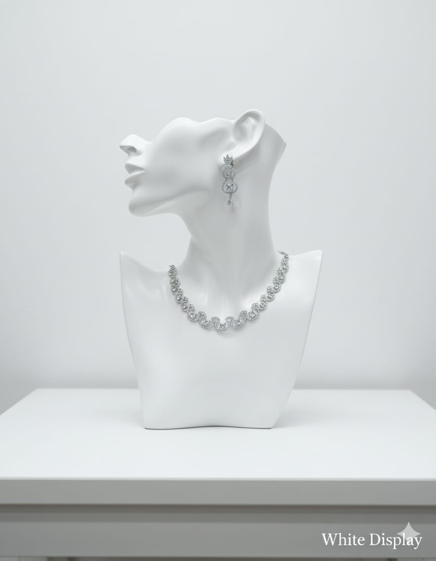 Ringing Jewels Elegant "White" Colour "AD" Necklace Set With Earrings