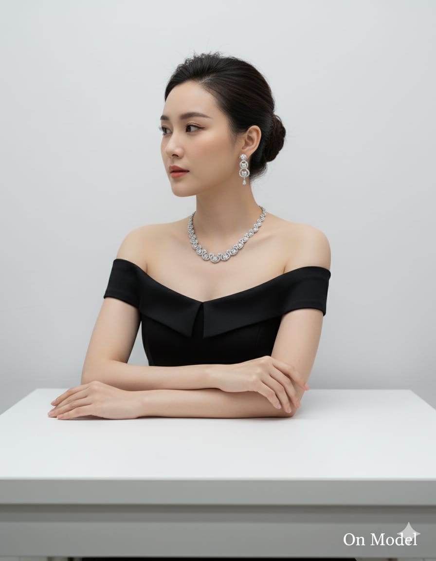 Ringing Jewels Elegant "White" Colour "AD" Necklace Set With Earrings