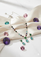 Ringing Jewels High Quality Elegant and Party Wear Multi Colour "AD" Necklace Set With Earrings