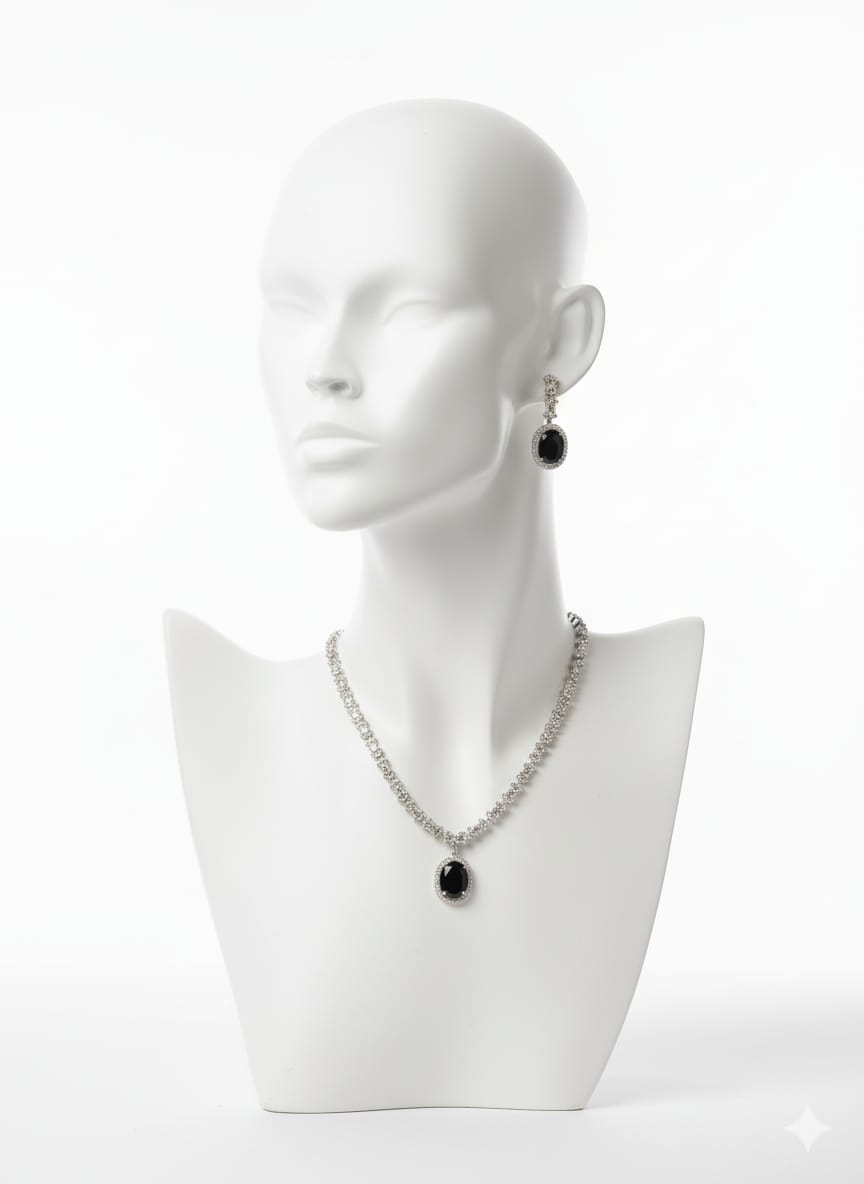 Ringing Jewels Premium Quality "Black" Colour "AD" Necklace Set For Women With Earrings