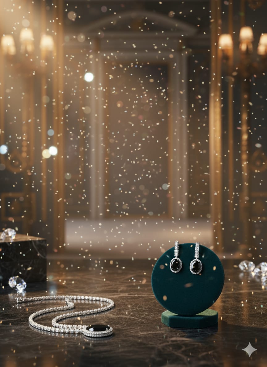 Ringing Jewels Premium Quality "Black" Colour "AD" Necklace Set For Women With Earrings