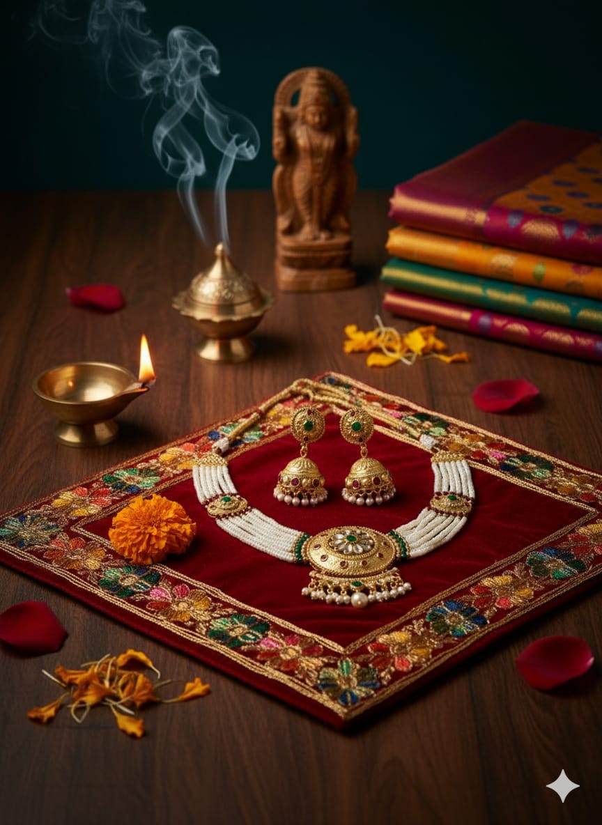 Ringing Jewels "Rajwadi" Necklace Set Premium Quality With Earrings - Multi Colour